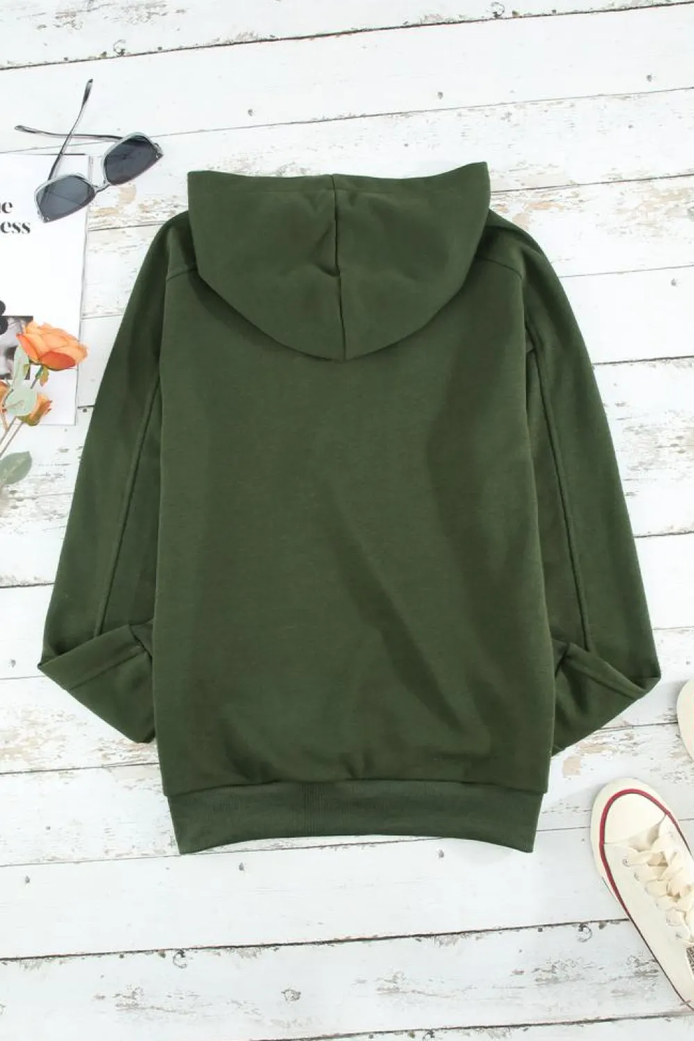 Fashion Dear-Lover Casual Solid Color Lace-up Hoodie Green
