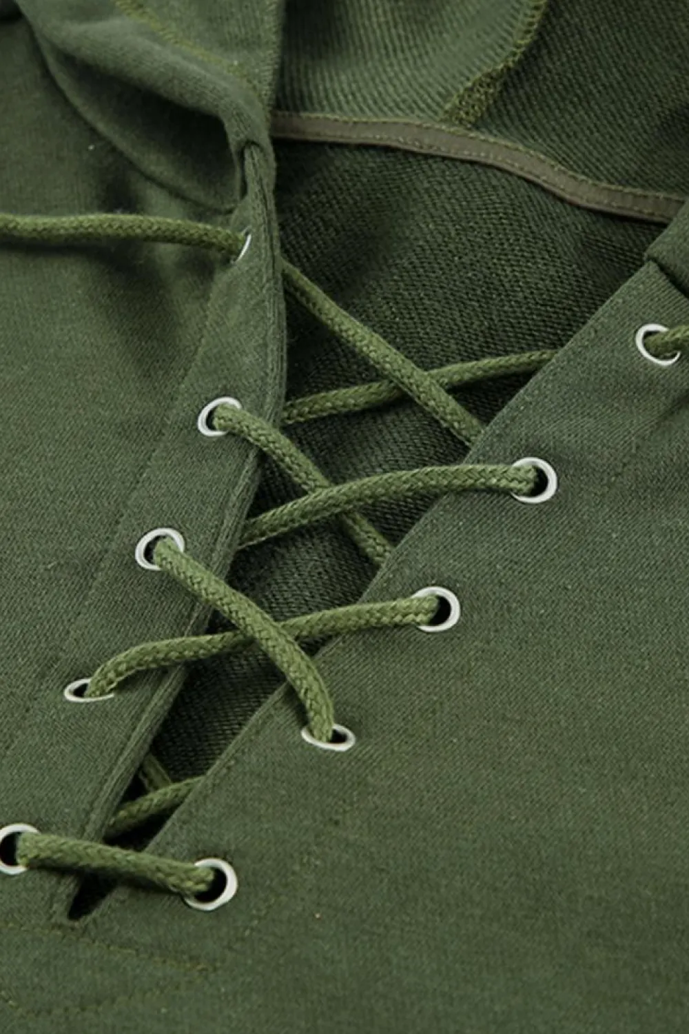 Fashion Dear-Lover Casual Solid Color Lace-up Hoodie Green
