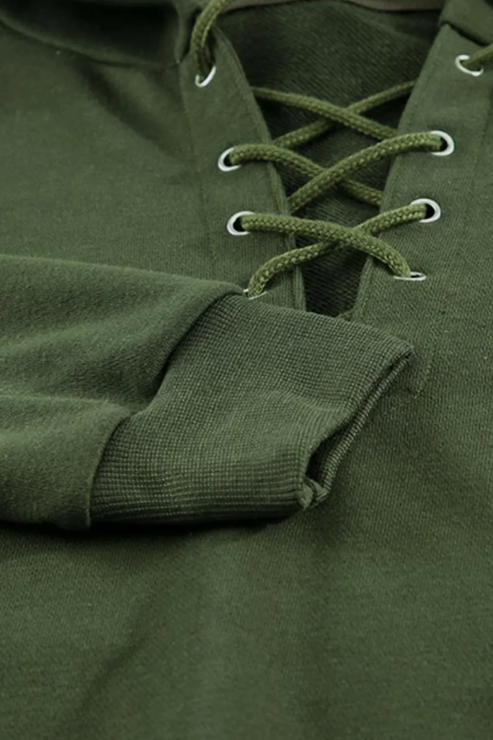 Fashion Dear-Lover Casual Solid Color Lace-up Hoodie Green