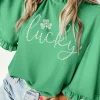 Online Dear-Lover Ceramic Rhinstone lucky Clover Graphic Frilled Bell Sleeve Blouse Green