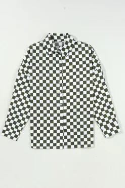 Discount Dear-Lover Checkerboard Printed Drop Shoulder Loose Casual Shirt Green