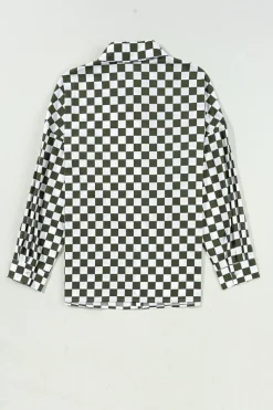 Discount Dear-Lover Checkerboard Printed Drop Shoulder Loose Casual Shirt Green