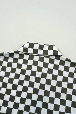 Discount Dear-Lover Checkerboard Printed Drop Shoulder Loose Casual Shirt Green
