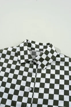 Discount Dear-Lover Checkerboard Printed Drop Shoulder Loose Casual Shirt Green