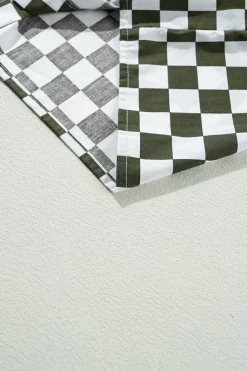 Discount Dear-Lover Checkerboard Printed Drop Shoulder Loose Casual Shirt Green