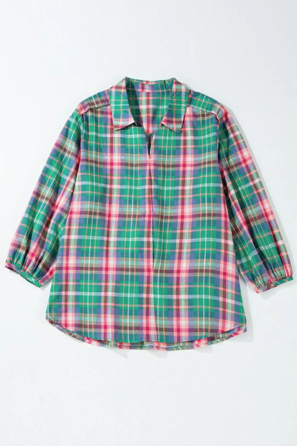 Sale Dear-Lover Checkered 3/4 Sleeve Collared Loose Fit Shirt Green