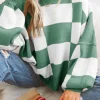 Best Dear-Lover Checkered Bishop Sleeve Sweater green