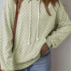 Best Dear-Lover Checkered Print Kangaroo Pocket Drawstring Hoodie Green
