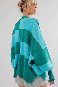 Sale Dear-Lover Checkered Side Slits Drop Shoulder Oversized Sweater Green