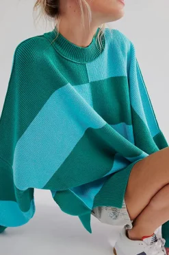 Sale Dear-Lover Checkered Side Slits Drop Shoulder Oversized Sweater Green