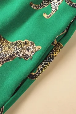 Outlet Dear-Lover Cheetah Print Short Sleeve Shirt and Pants Pajama Set Green