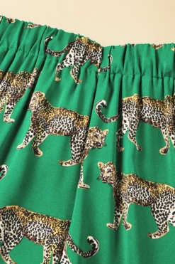 Outlet Dear-Lover Cheetah Print Short Sleeve Shirt and Pants Pajama Set Green