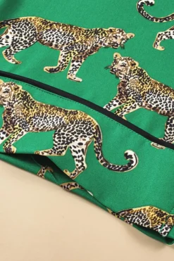 Outlet Dear-Lover Cheetah Print Short Sleeve Shirt and Pants Pajama Set Green