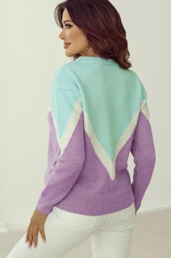 Hot Dear-Lover Chevron Colorblock Ribbed Knit Drop Shoulder Sweater Green