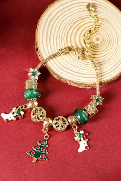 Best Dear-Lover Christmas Pendant Adjustable Plated Beaded Bracelet Green