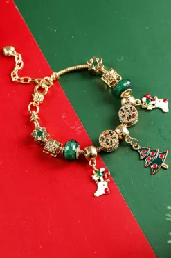 Best Dear-Lover Christmas Pendant Adjustable Plated Beaded Bracelet Green