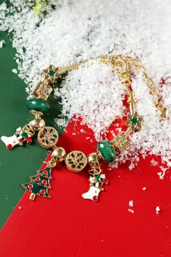 Best Dear-Lover Christmas Pendant Adjustable Plated Beaded Bracelet Green