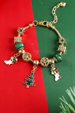 Best Dear-Lover Christmas Pendant Adjustable Plated Beaded Bracelet Green