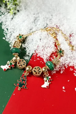 Best Dear-Lover Christmas Pendant Adjustable Plated Beaded Bracelet Green