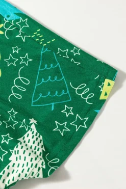 Fashion Dear-Lover Christmas Tree Print V Neck Tee and Pants Lounge Set Green