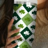 Online Dear-Lover Clover Checkered Print Straw Large Tumbler without Handle 40oz Green