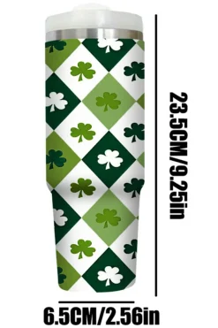 Online Dear-Lover Clover Checkered Print Straw Large Tumbler without Handle 40oz Green