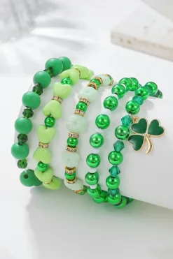 Sale Dear-Lover Clover Pendant Beaded 5pcs Bracelet Set Green