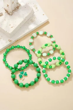 Sale Dear-Lover Clover Pendant Beaded 5pcs Bracelet Set Green