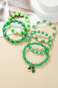 Sale Dear-Lover Clover Pendant Beaded 5pcs Bracelet Set Green