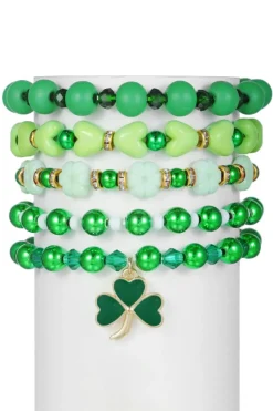 Sale Dear-Lover Clover Pendant Beaded 5pcs Bracelet Set Green