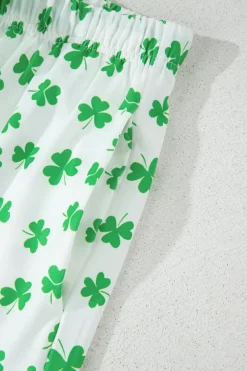 Discount Dear-Lover Clover Printed Short Sleeve and Ruffled Shorts Pajama Set Green