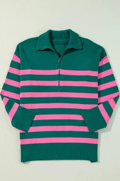 Best Dear-Lover Collared Quarter Zipper Oversized Sweater Green