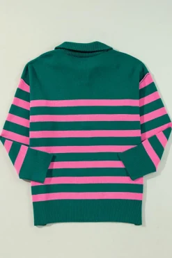 Best Dear-Lover Collared Quarter Zipper Oversized Sweater Green