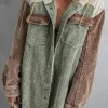 Clearance Dear-Lover Color Block Button Down Hooded Corduroy Jacket Green