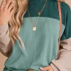 Hot Dear-Lover Green Color Block Long Sleeve Ribbed Loose Top Green-2
