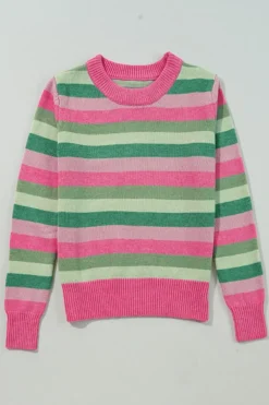 Hot Dear-Lover Color Block Ribbed Edge Round Neck Sweater Green