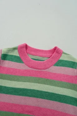 Hot Dear-Lover Color Block Ribbed Edge Round Neck Sweater Green