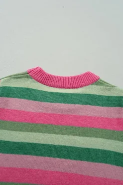 Hot Dear-Lover Color Block Ribbed Edge Round Neck Sweater Green