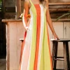 Best Dear-Lover Color Block Shirred High Waist Fit and Flare Maxi Dress Green