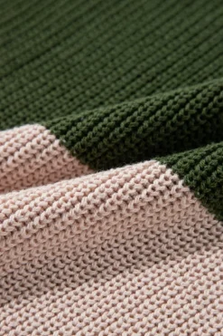 Fashion Dear-Lover Color Block Striped Buttoned Shoulder Split Sweater Green