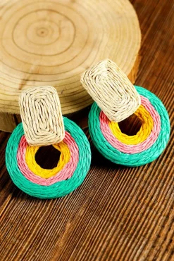 Discount Dear-Lover Colorblock Grass Vine Hoop Crochet Earrings Green