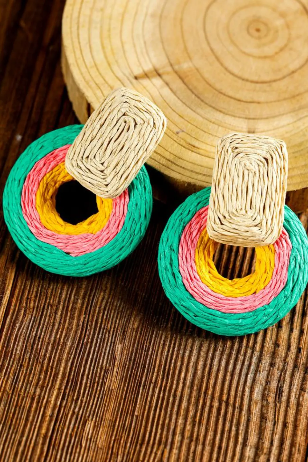 Discount Dear-Lover Colorblock Grass Vine Hoop Crochet Earrings Green