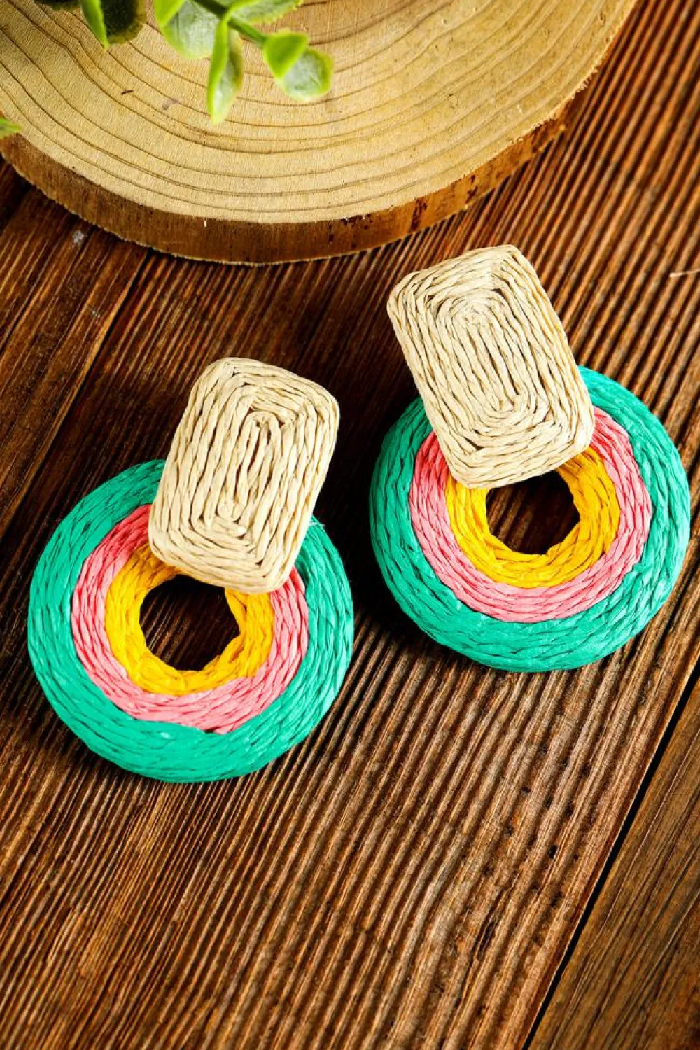 Discount Dear-Lover Colorblock Grass Vine Hoop Crochet Earrings Green