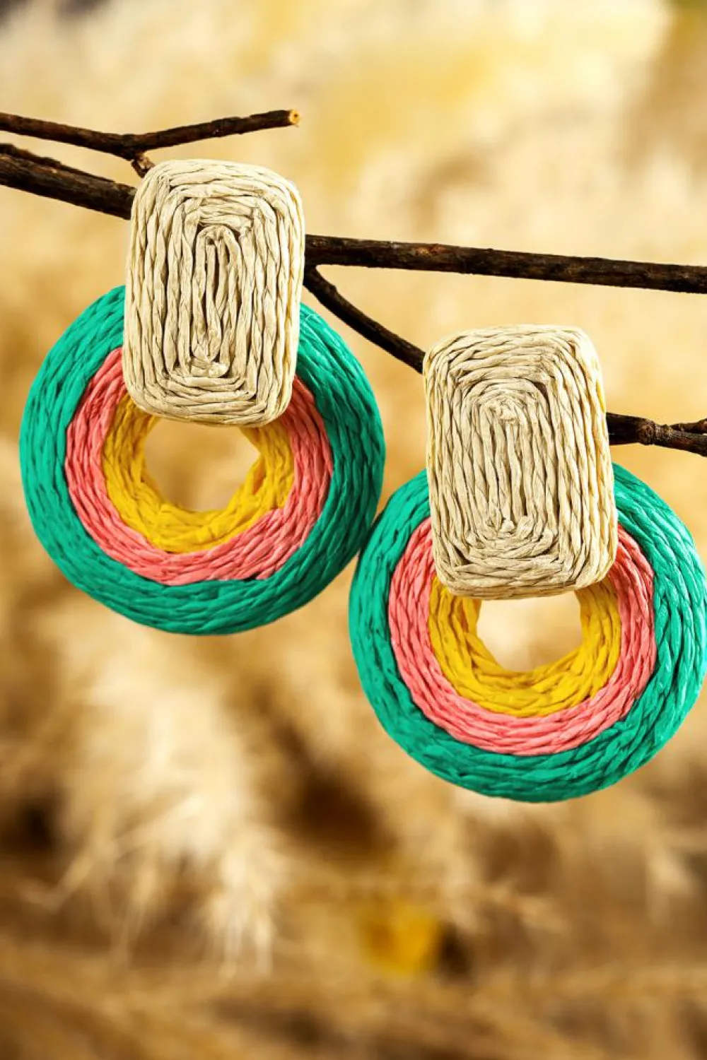 Discount Dear-Lover Colorblock Grass Vine Hoop Crochet Earrings Green