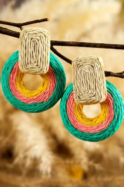 Discount Dear-Lover Colorblock Grass Vine Hoop Crochet Earrings Green