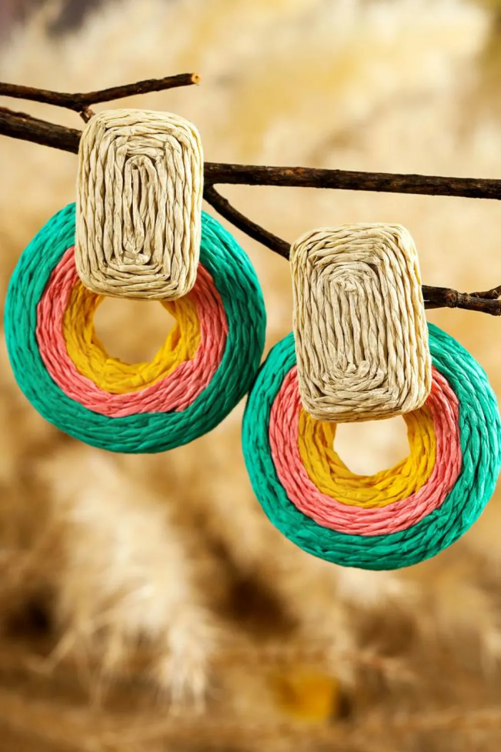 Discount Dear-Lover Colorblock Grass Vine Hoop Crochet Earrings Green