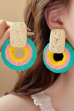 Discount Dear-Lover Colorblock Grass Vine Hoop Crochet Earrings Green