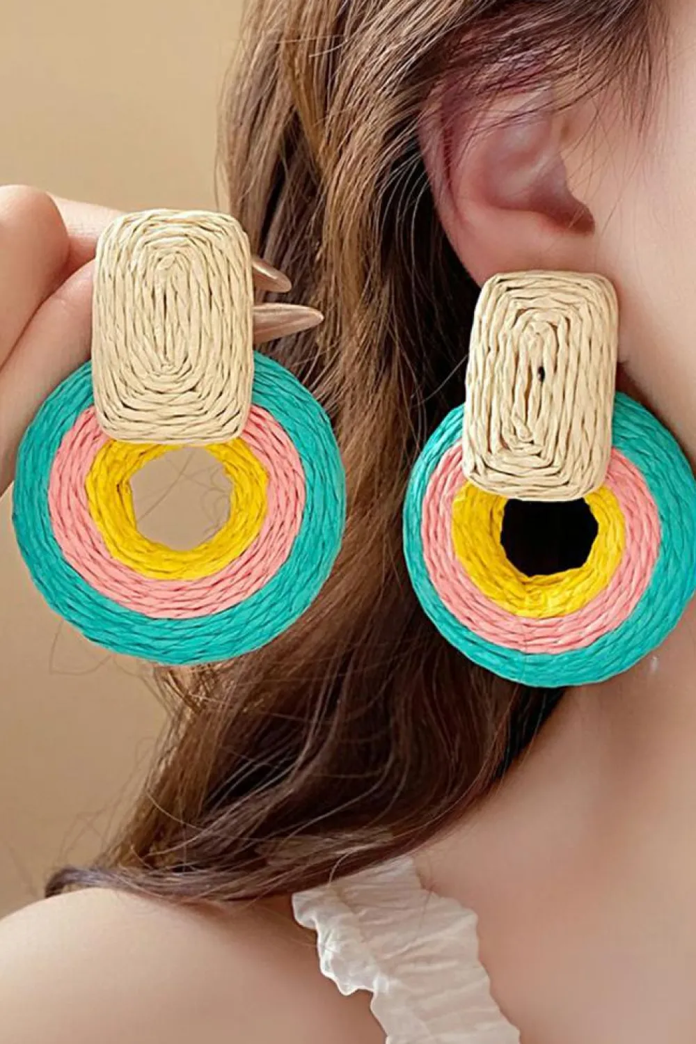 Discount Dear-Lover Colorblock Grass Vine Hoop Crochet Earrings Green