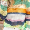 Hot Dear-Lover Colorblock Patchwork Knit Crochet Eyelet Sweater Green