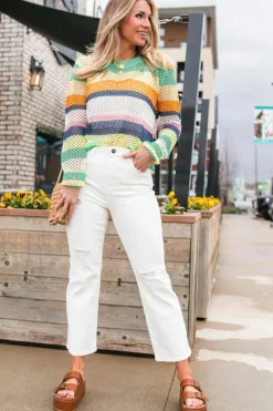 Hot Dear-Lover Colorblock Patchwork Knit Crochet Eyelet Sweater Green